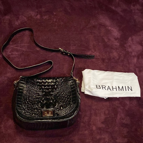 Brahmin Bags Brahmin Black Patent Leather Crocodile Embossed Small